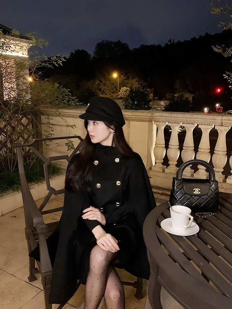 Mocha Fur-Collar Cape Coat