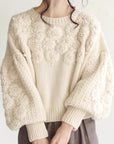 French Heavywork Chunky Floral Wool-Cashmere Sweater
