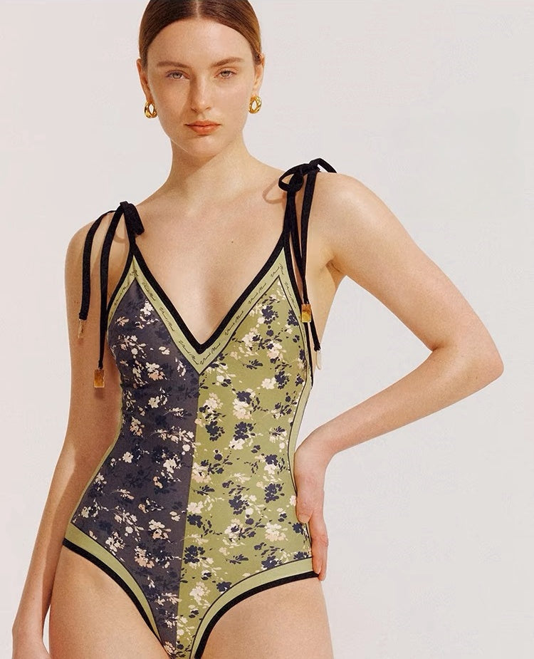 REVERSIBLE TIE-SHOULDER ONE PIECE SWIMSUIT