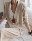 Rabbit Hair Blend Knit Set with Layered V-Neck Cardigan