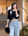 Textured Knit Embroidered Cropped Top