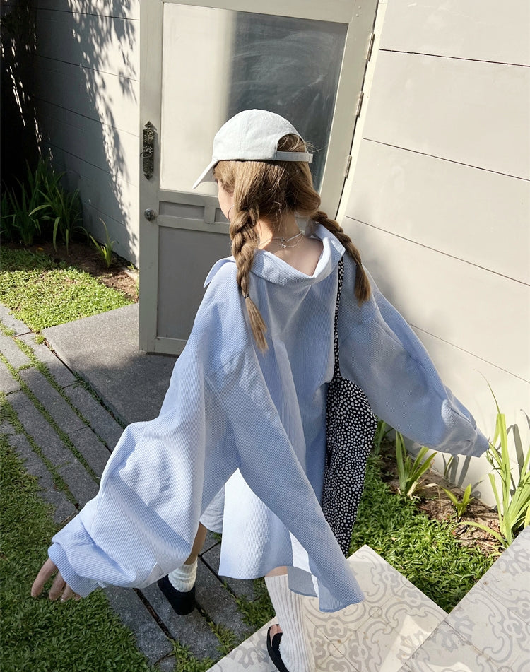 Striped Long-Sleeve Shirt + Shorts Set
