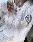 Sequined Argyle Knit Tweed-Style Cardigan (with Brooch)
