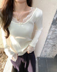 Delicate Lace Patchwork Fitted Knit Top