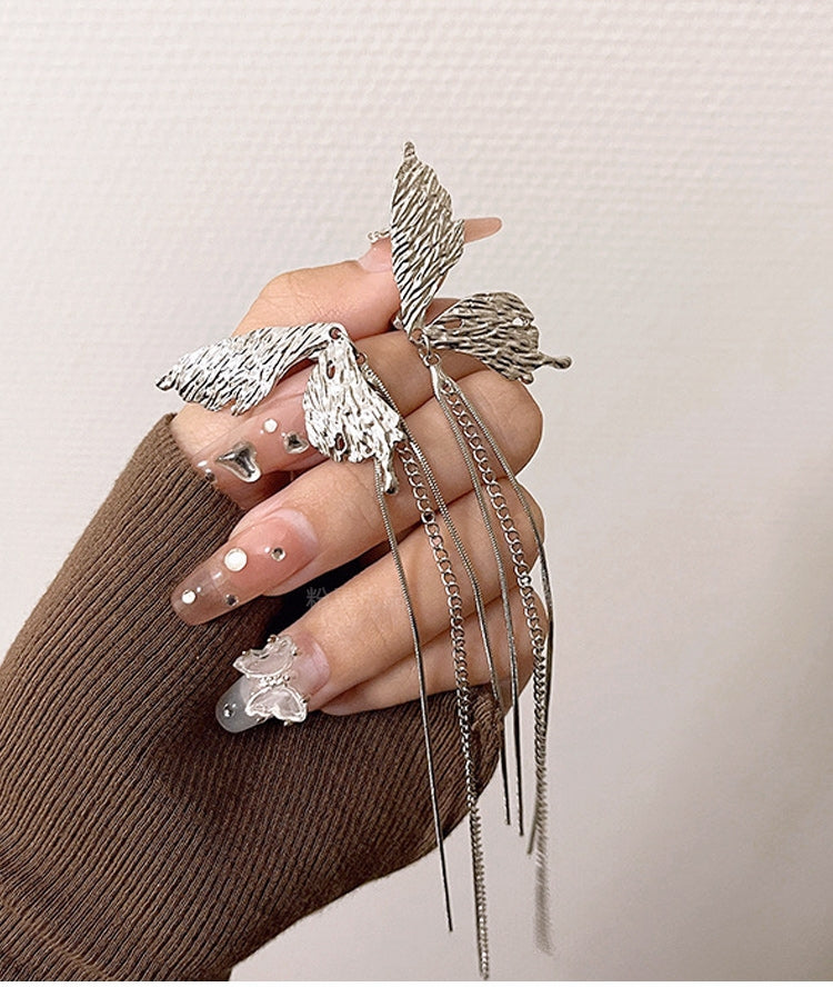 Korean 925 Silver Butterfly Wing Tassel Earrings