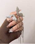 Korean 925 Silver Butterfly Wing Tassel Earrings