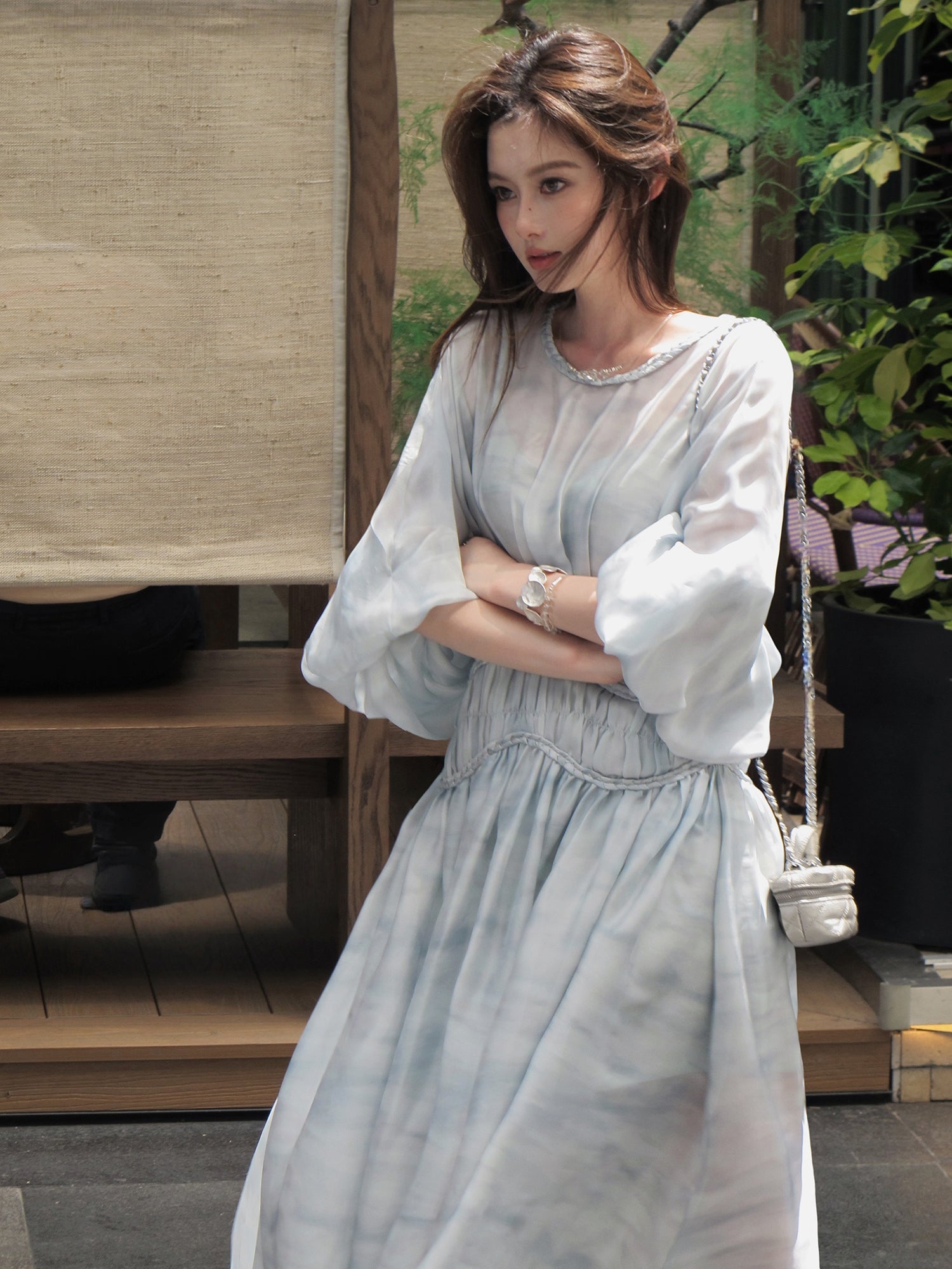 Dreamy French-Style Lantern Sleeve Maxi Dress (with Slip Dress)