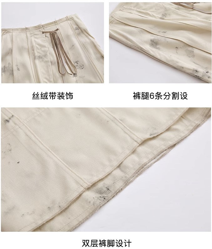 Ink Abstract Art Printed Wide-Leg Pants