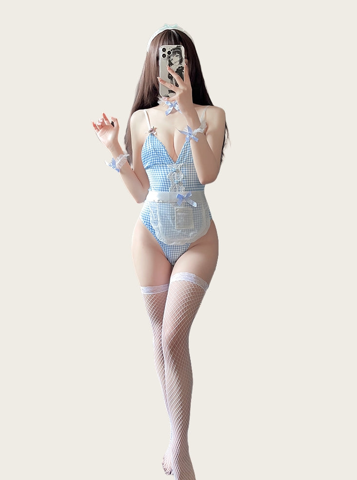 Sweet Maid Lingerie Costume with Stockings and Feather Duster