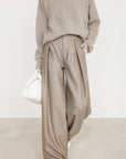 Shamoka Wool Camel Wide-Leg Curved Pants
