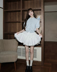 Slim-fit contrast knit top with faux layered design