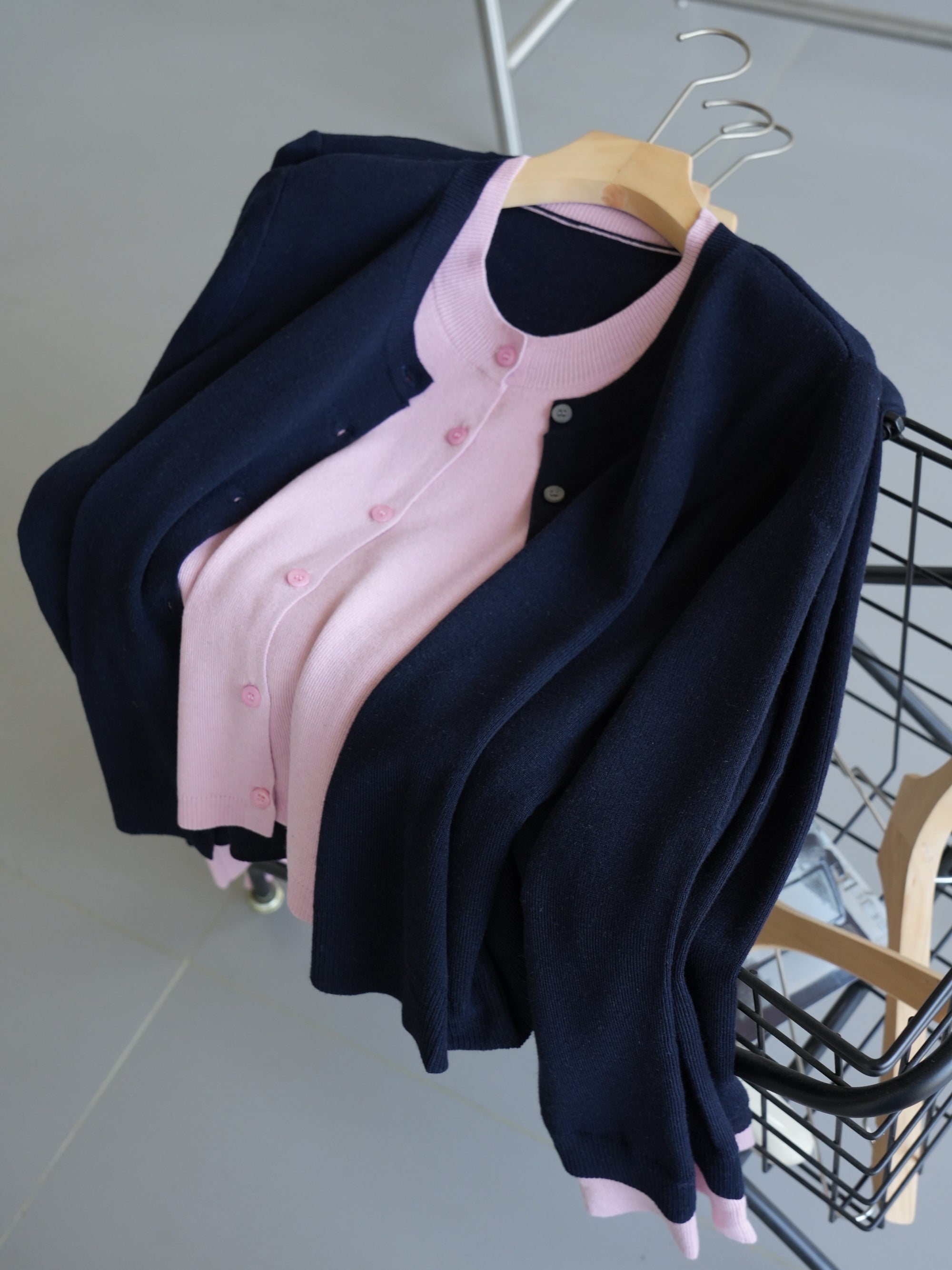 MIU-Style Wool-Blend Layered Knit Cardigan