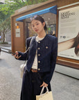 Korean-style short blue tweed jacket – youthful look