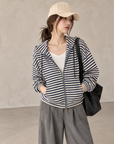 Korean-Inspired Blue Striped Hooded Zip-Up