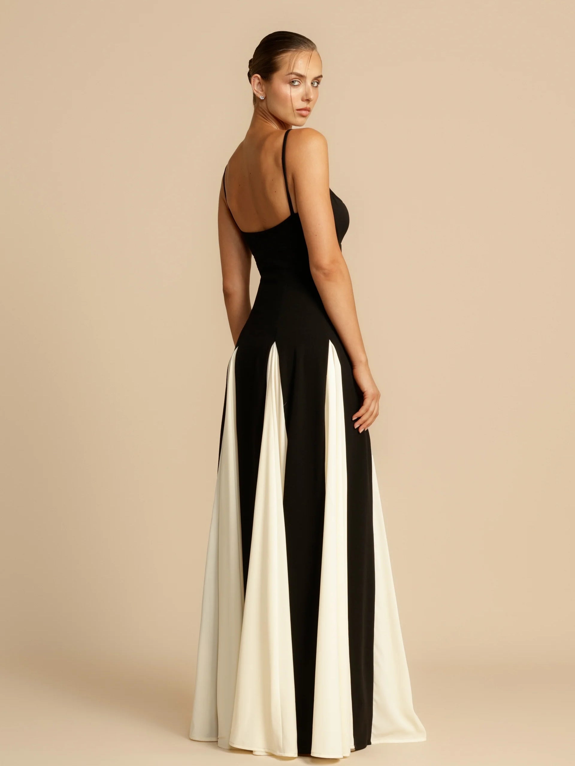 Black and White Patchwork Maxi Slip Dress