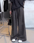 Starry Rhinestone Velvet Lined Wide-Leg Pants(Dark brown)