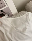 High-GSM cotton-feel V-neck tee with elegant lace trim