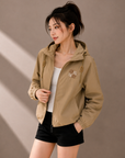 Khaki hooded windbreaker jacket