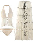 Glossy Sheer 3-Piece Swimsuit & Beach Skirt Set