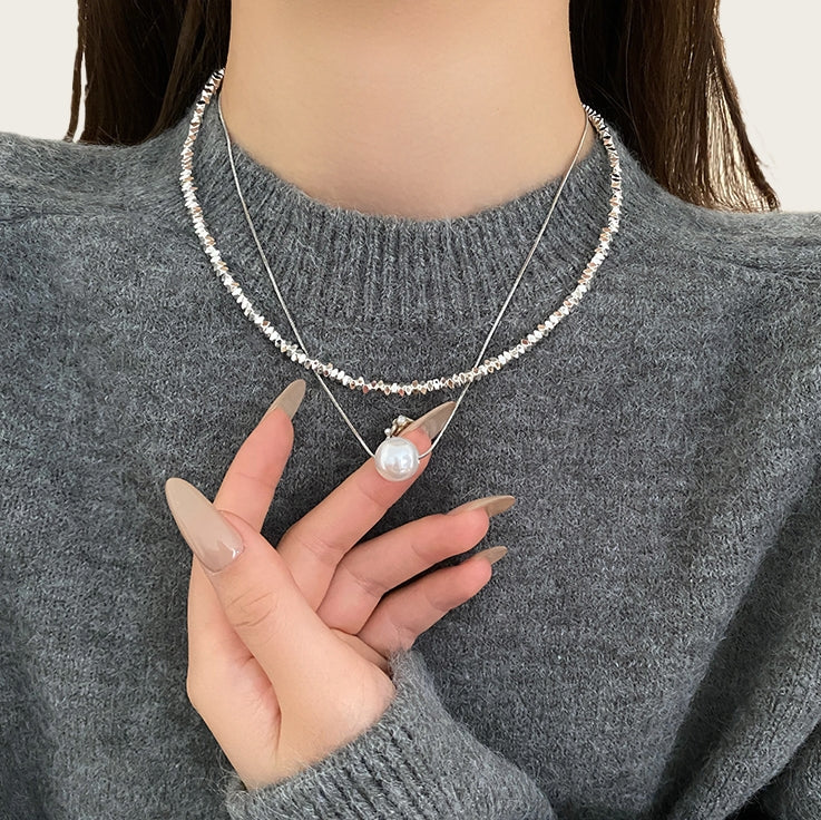 Silver Shimmer Layered Double Necklace