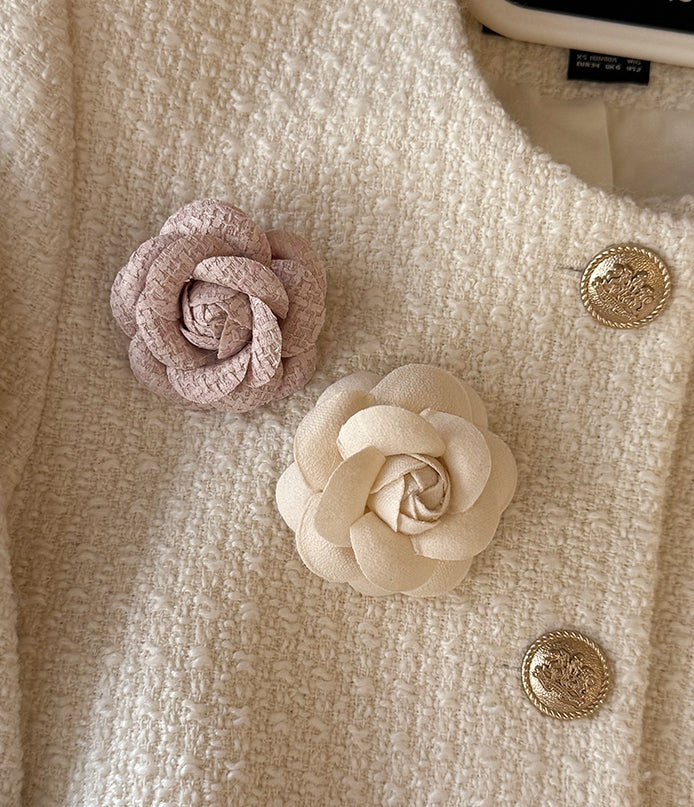 Chanel-Inspired Camellia Brooch & Hair Clip Set (Pink + White)
