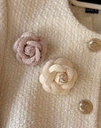 Chanel-Inspired Camellia Brooch & Hair Clip Set (Pink + White)