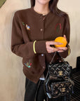 Rouje Kelly Embroidered Knit Cardigan in Maillard Tones