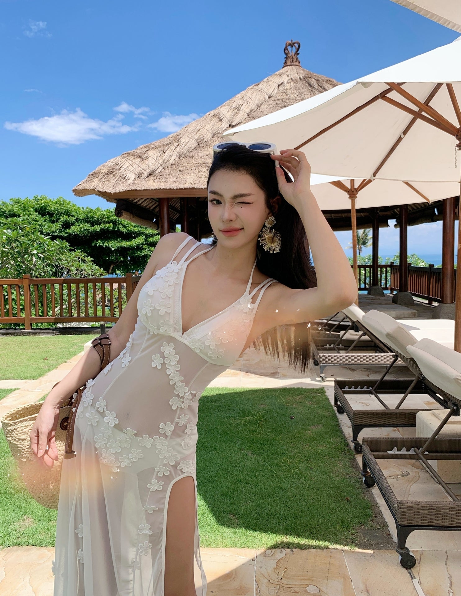 Exquisite 3D Floral Bikini 3-Piece Swimsuit Set