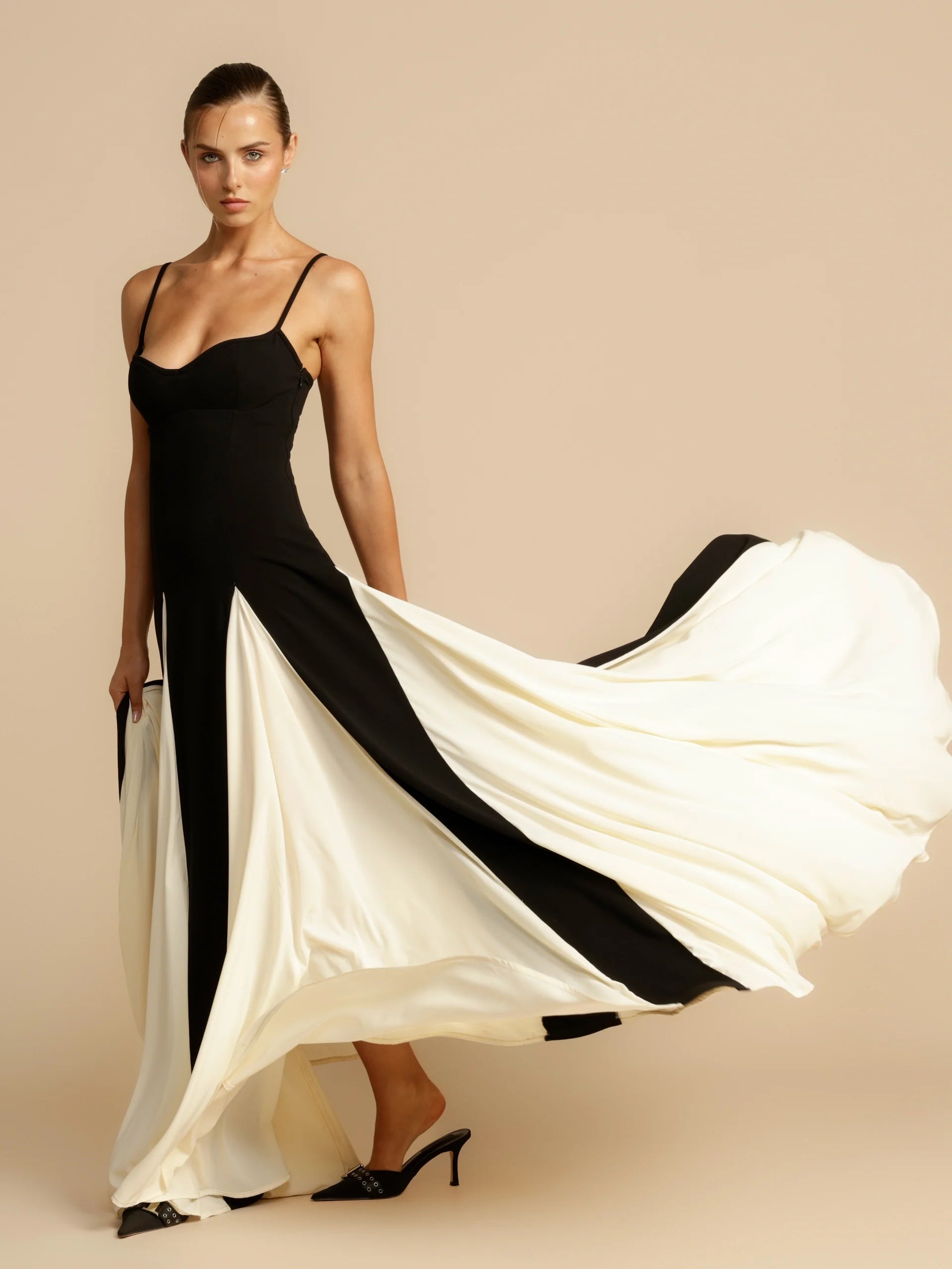 Black and White Patchwork Maxi Slip Dress