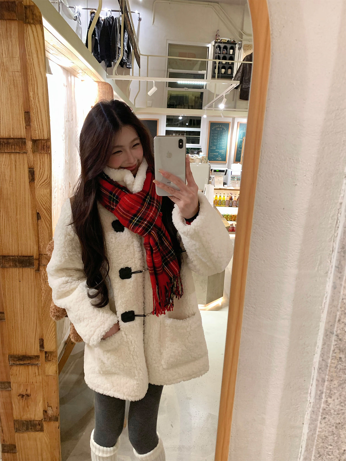 Wool-Blend Eco Faux Fur Mid-Length Coat