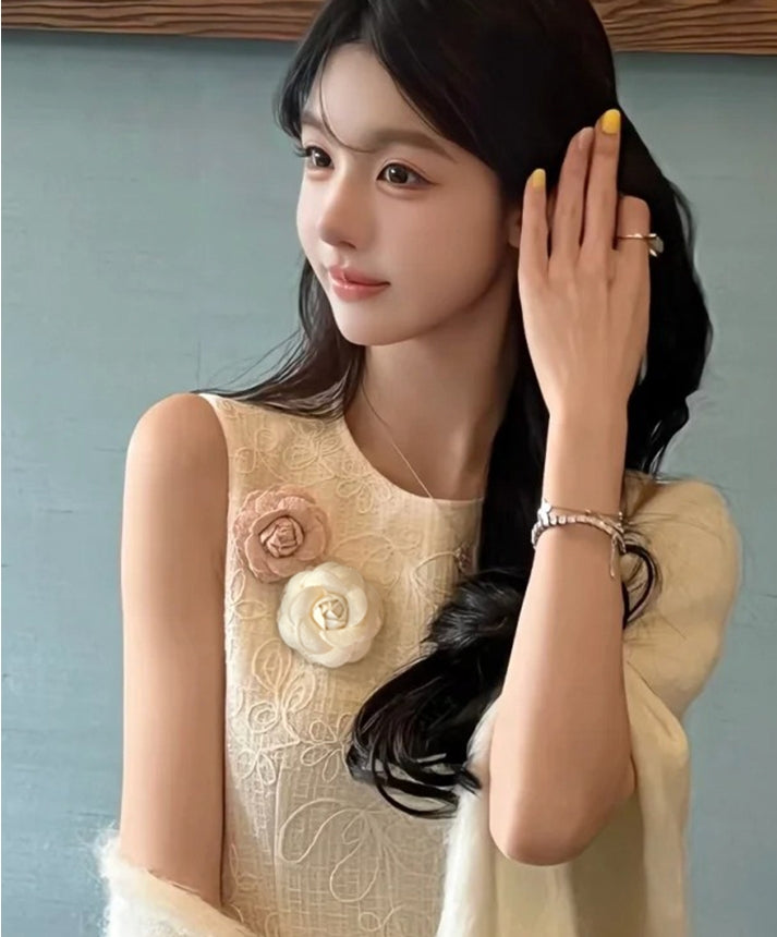 Chanel-Inspired Camellia Brooch & Hair Clip Set (Pink + White)