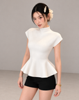 Jennie-inspired French semi-high neck ruffle hem knit top