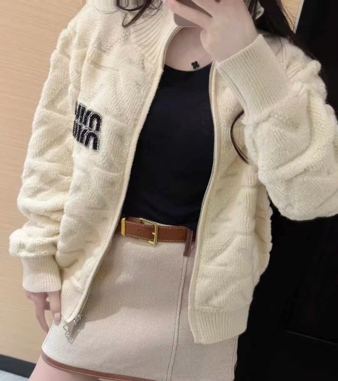 Extra-Thick Mu Style Stand Collar Zip Cardigan