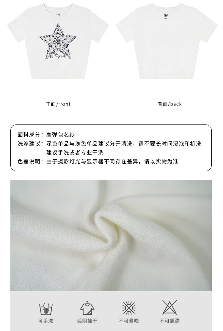 Luxurious Embroidered Slim-Fit Crewneck Knit Top