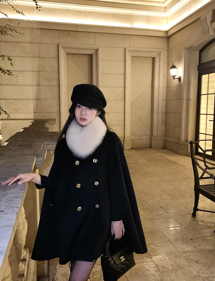 Mocha Fur-Collar Cape Coat
