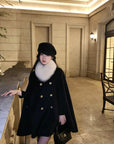 Mocha Fur-Collar Cape Coat