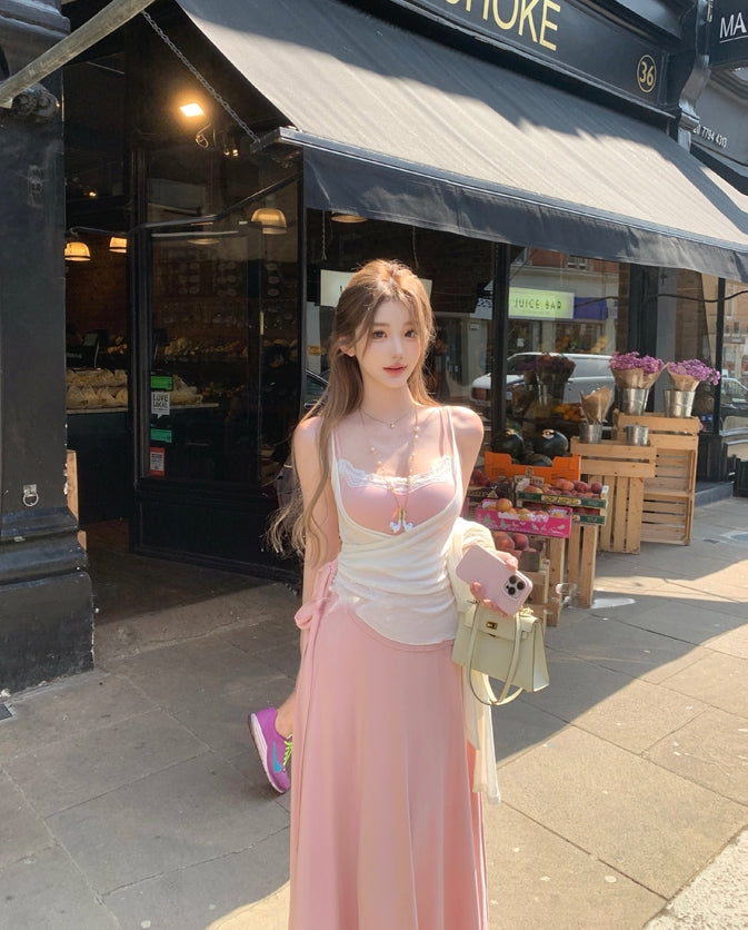 Soft Layered-Style Spliced Camisole Dress