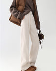 Acetate Wool-Protein Fleece Curved-Leg Pants
