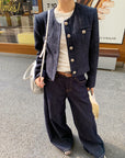 Korean-style short blue tweed jacket – youthful look