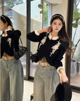 Textured Knit Embroidered Cropped Top