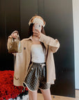 Light Luxury Retro Full Print Pu Lederhosen