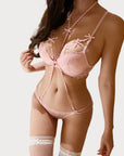 Romantic Purple Bow Halter Push-Up Lingerie
