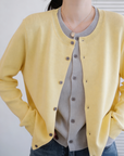 SANDRO cream yellow contrast grey wool cardigan