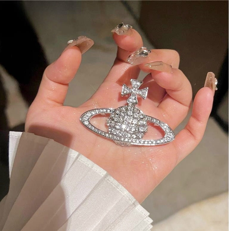 Saturn Full Rhinestone 3D Brooch