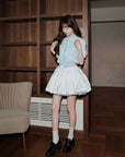 Slim-fit contrast knit top with faux layered design
