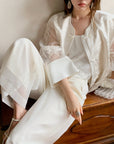 Vintage Chinese-Style Flowing Double-Layer Gauze Nine-Point Wide-Leg Culottes