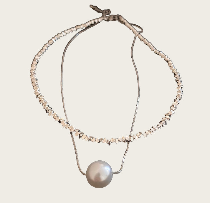 Silver Shimmer Layered Double Necklace