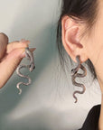 Dark Aesthetic Snake-Shaped Rhinestone Earrings