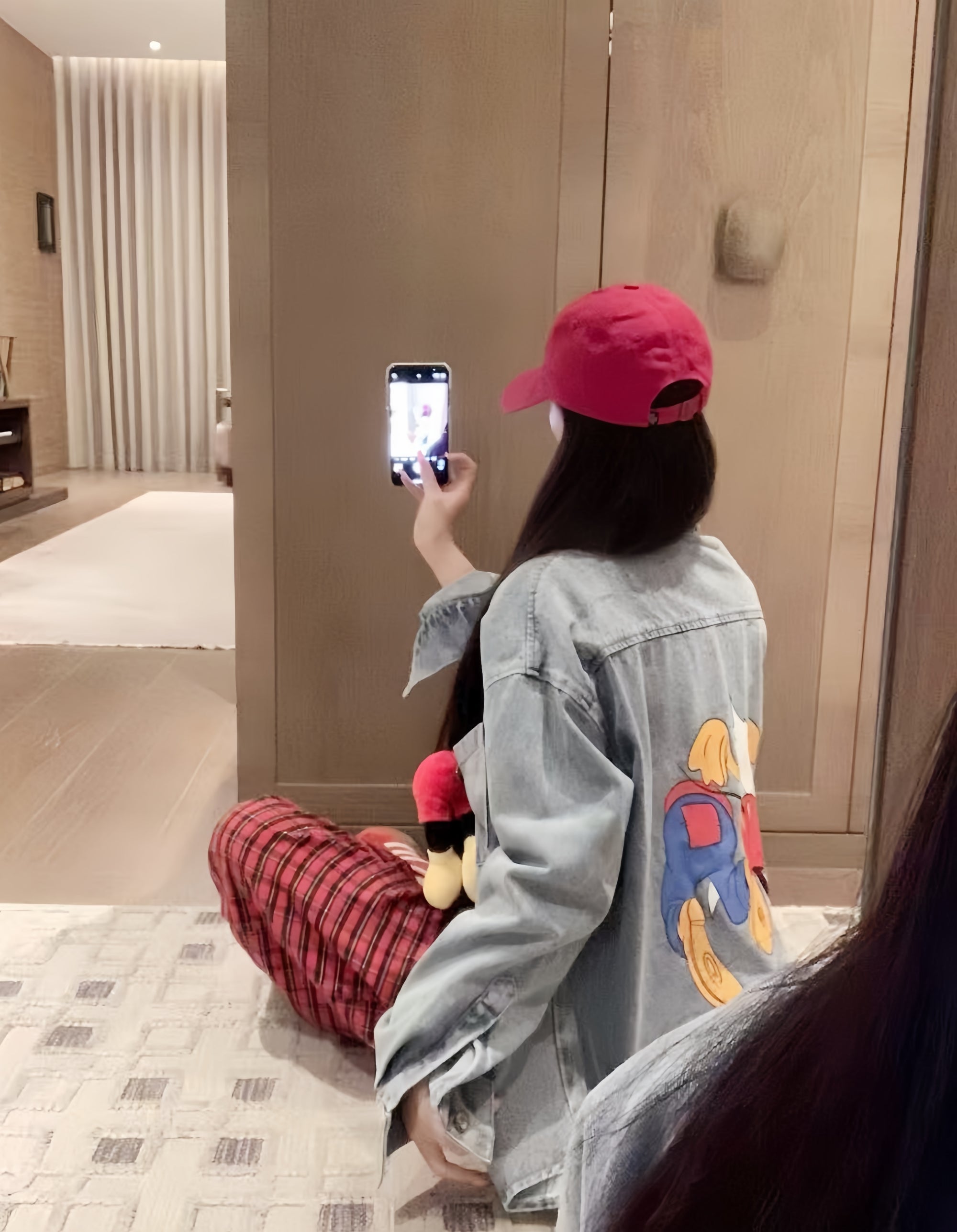 Washed Denim Jacket with Mickey Embroidered Plush Detail