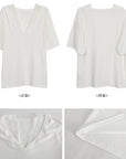 Straight-Shoulder Lace Faux Two-Piece Loose TEE